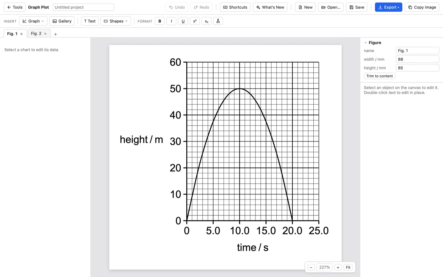 Graph Plot — A line graph on an exam grid, here for projectile motion.